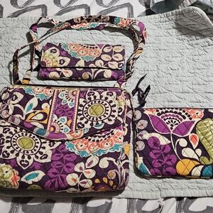 Vera Bradley Purple and Green Floral Crossbody Bag Set